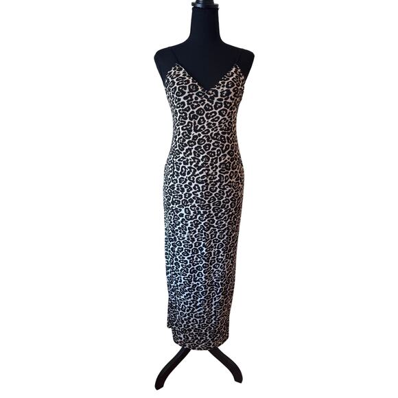 AMINA Sleeveless Sheath Bodycon Leopard Print Midi Dress Size Medium - Picture 2 of 6